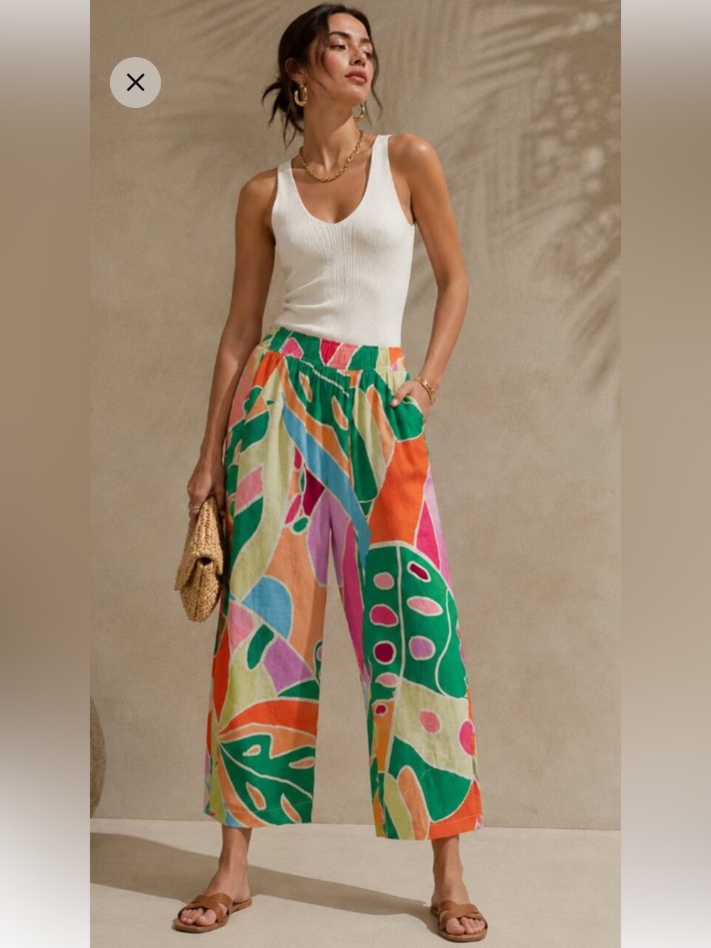 Christian Soriano AbstrctPrint Wide-Leg Pants 100% Linen Elastic waist Sz S NWOT - Picture 15 of 15